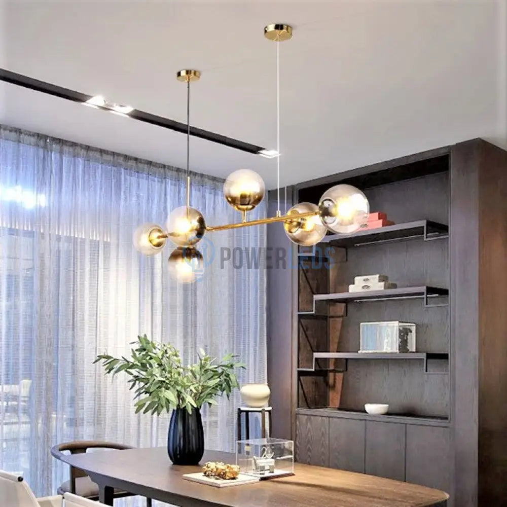 Lustra Abajur Transparent Gold Liniara 6Xe27 Chandeliers