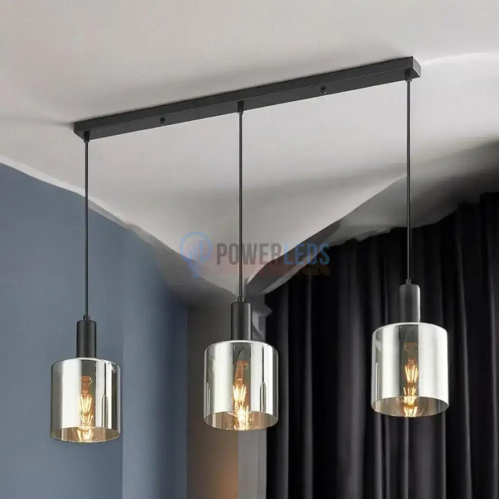 Lustra Abajur Fumuriu SAVIO Suport Liniar 3xE27 NEAGRA / ABAJUR Chandeliers