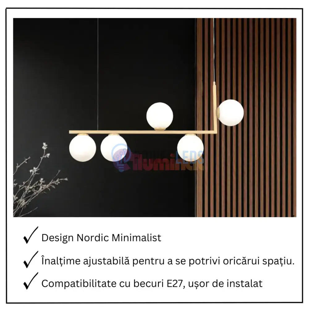 Lustra Abajur MAT 5xE27 Nordic Glow GOLD powerleds.ro