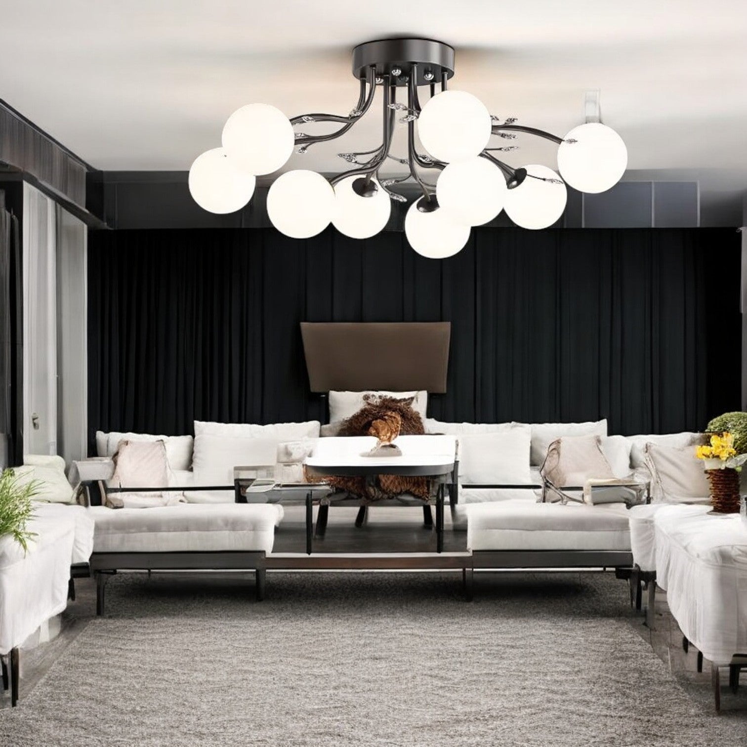 Lustra Abajur Mat Aplicata 9xE27 Black Glamour