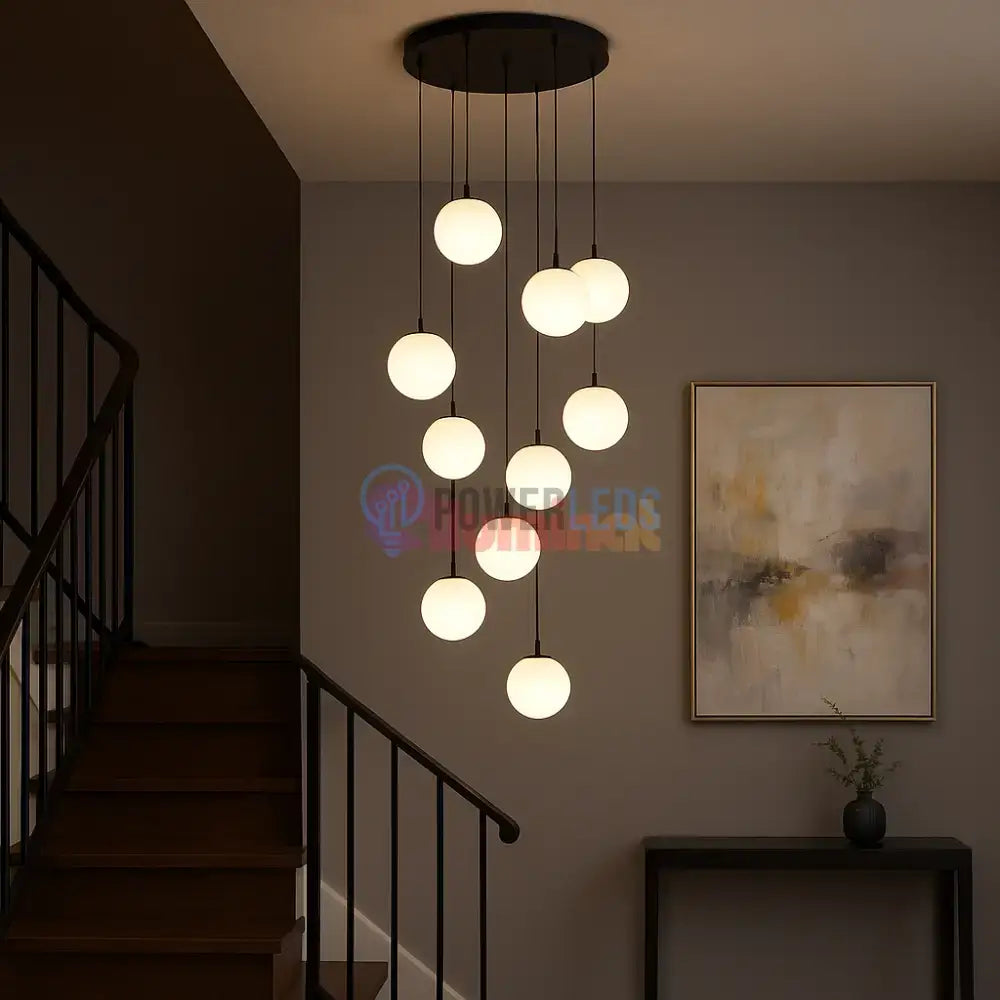 Lustra Abajur Mat Black LUXURY Staircaise 12 Abajururi 200CM powerleds.ro