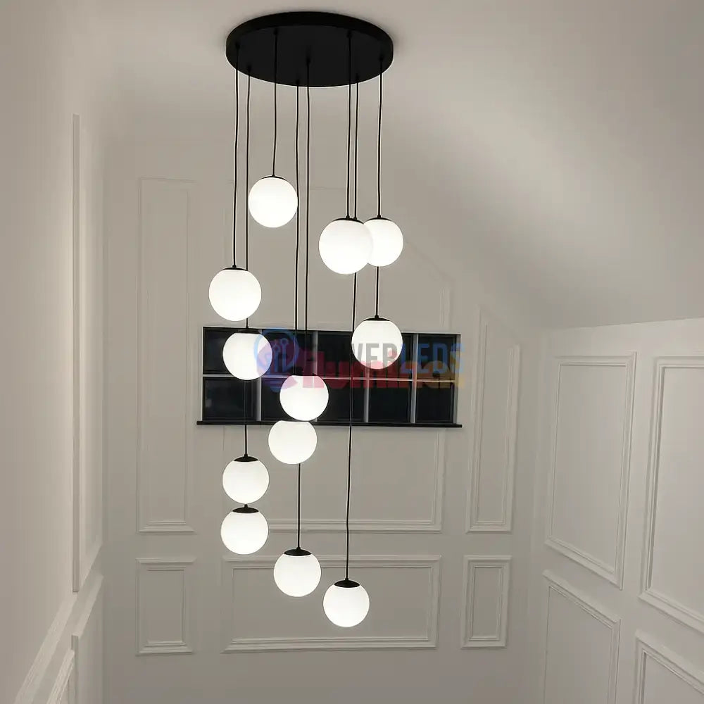 Lustra Abajur Mat Black LUXURY Staircaise 12 Abajururi 200CM powerleds.ro