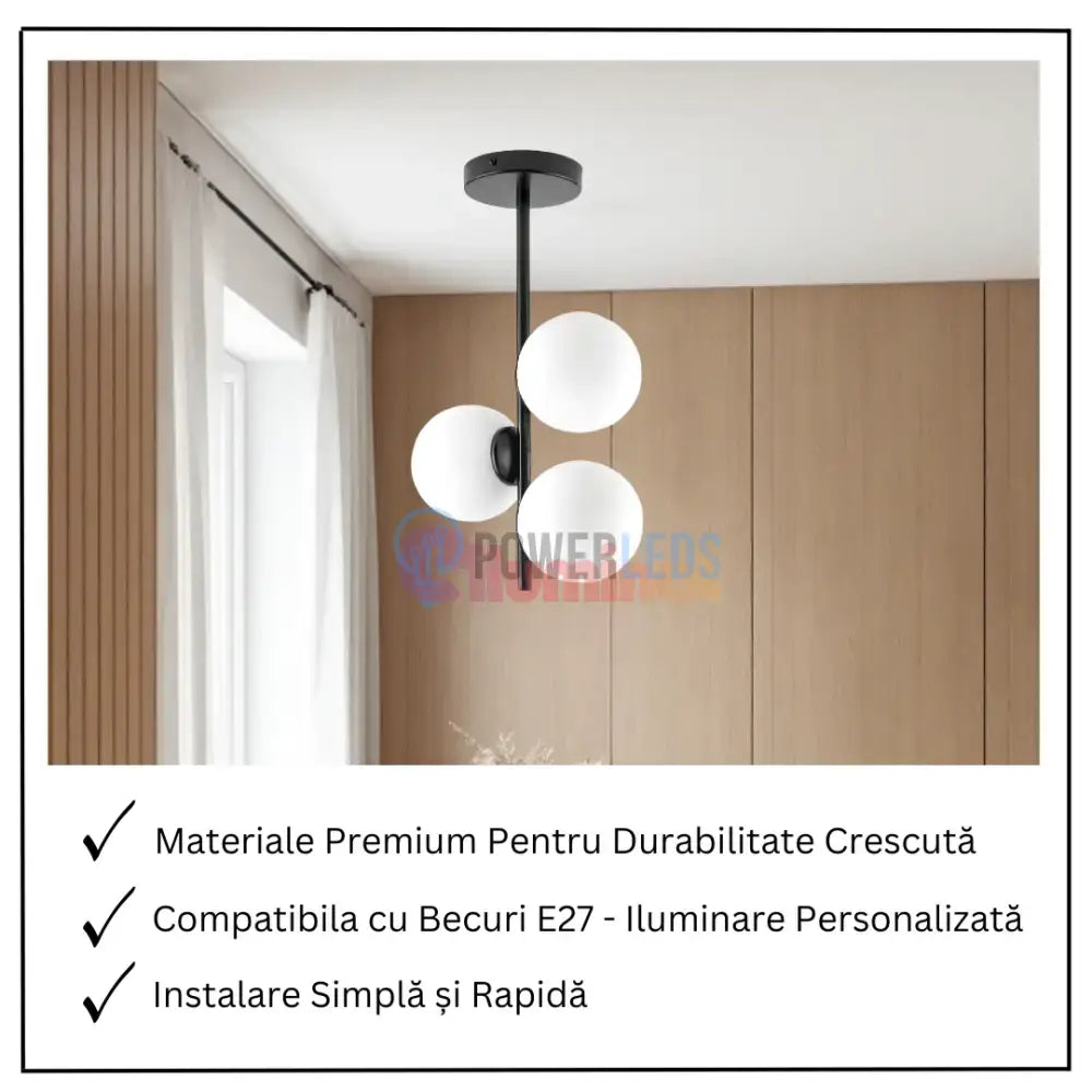 Lustra Abajur 3xE27 MAT BLACK - 8867-3 powerleds.ro