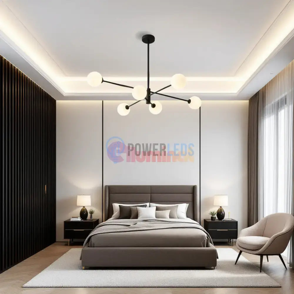Lustra Abajur Mat Black ROD 6xE27 powerleds.ro