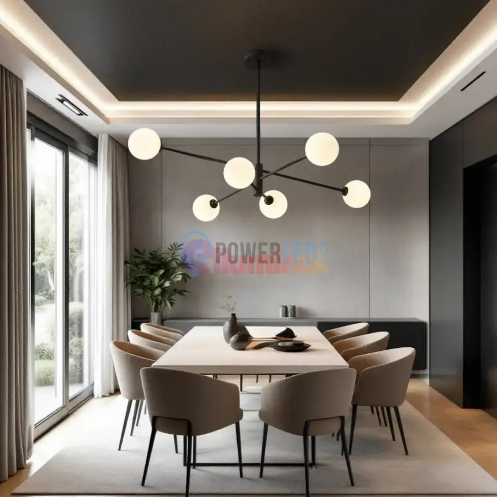 Lustra Abajur Mat Black ROD 6xE27 powerleds.ro