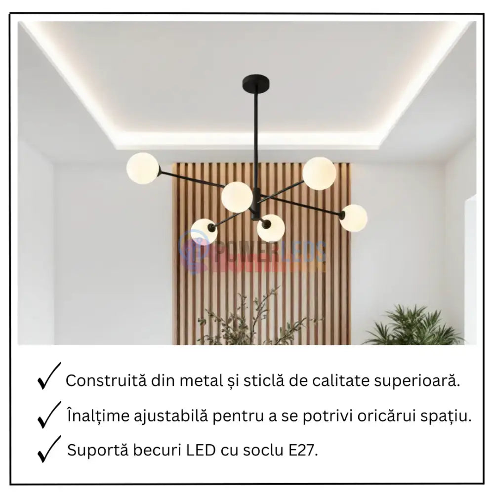 Lustra Abajur Mat Black ROD 6xE27 powerleds.ro
