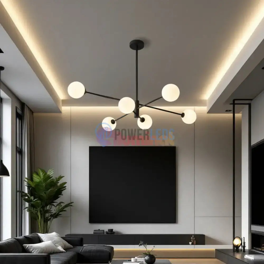 Lustra Abajur Mat Black ROD 6xE27 powerleds.ro