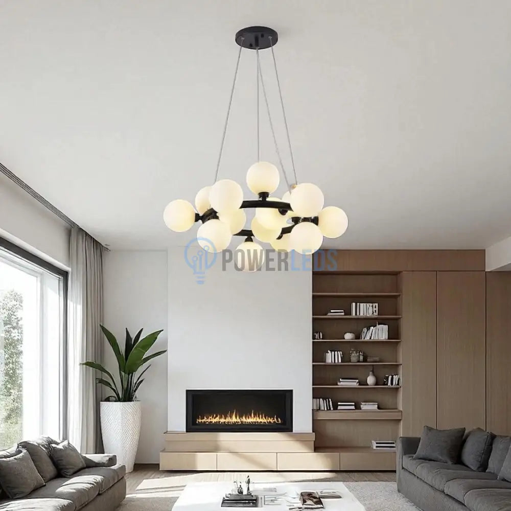 Lustra Abajur MAT Black Rotunda 15xG9 50CM powerleds.ro