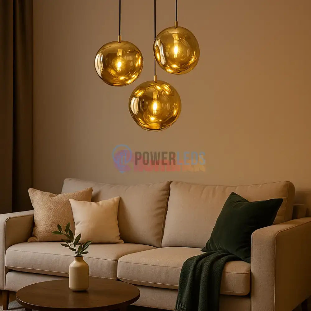 Lustra Abajur Suspendata Golden Orbs 3xE27 powerleds.ro