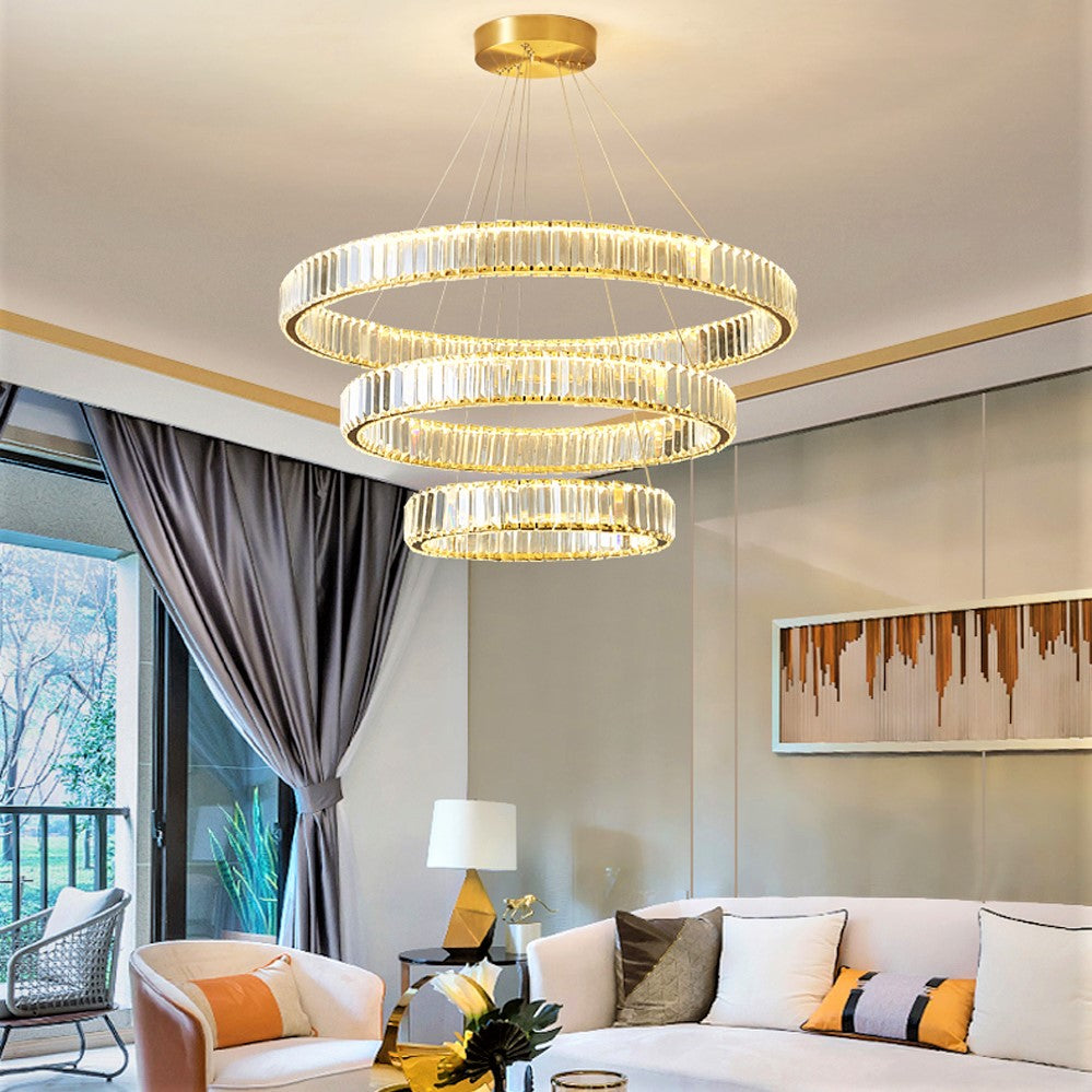 Candelabru LED 100W Cristal ROYAL GOLD 3 Segmente Telecomanda