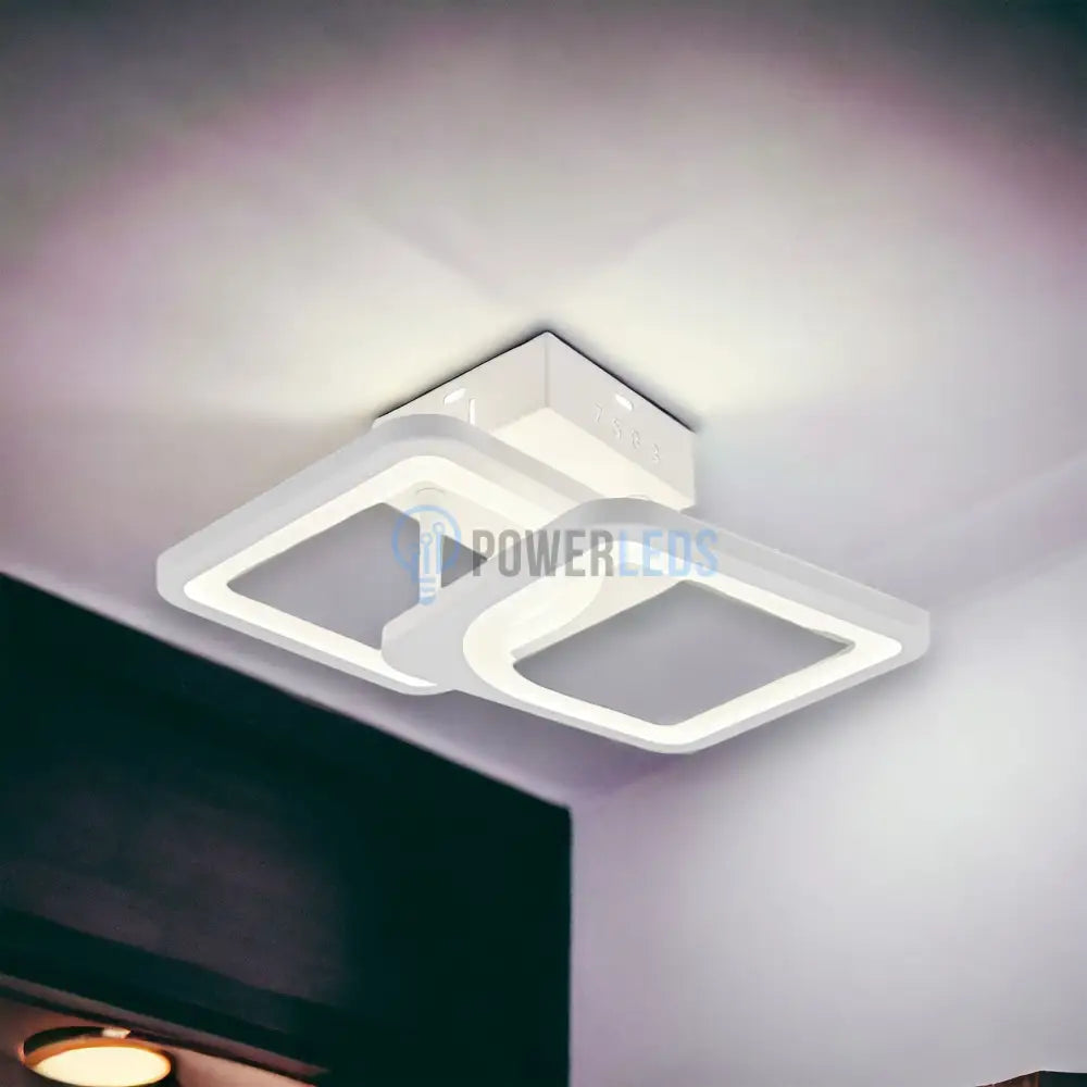 Lustra Led 1 + 1 Square Design Alb Echivalent 300W Telecomanda Lighting Fixtures