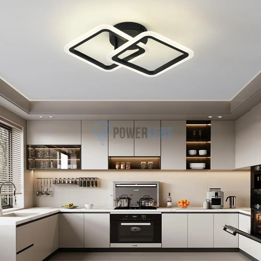 Lustra Led 1 + 1 Square Design Black Echivalent 300W Telecomanda Lighting Fixtures