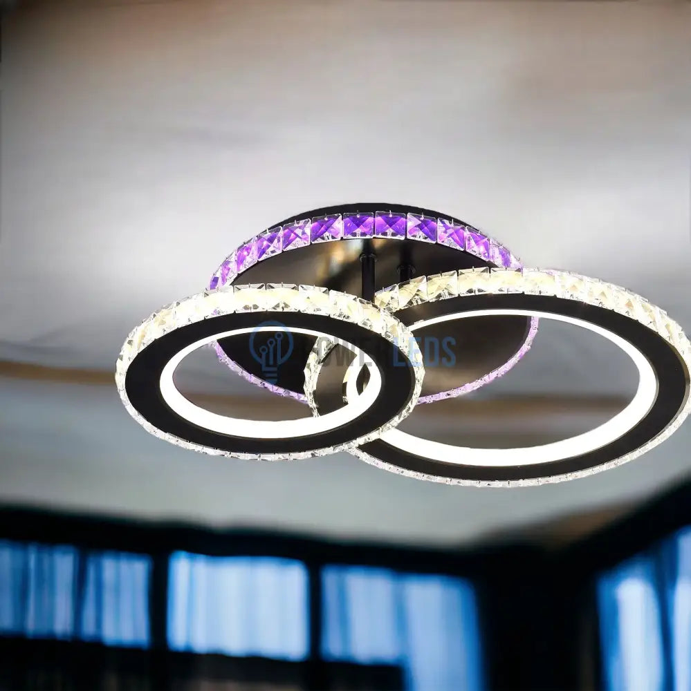 Lustra Led 106W 1 + 1 Circle Rgb Negru Cristal Telecomanda Lighting Fixtures