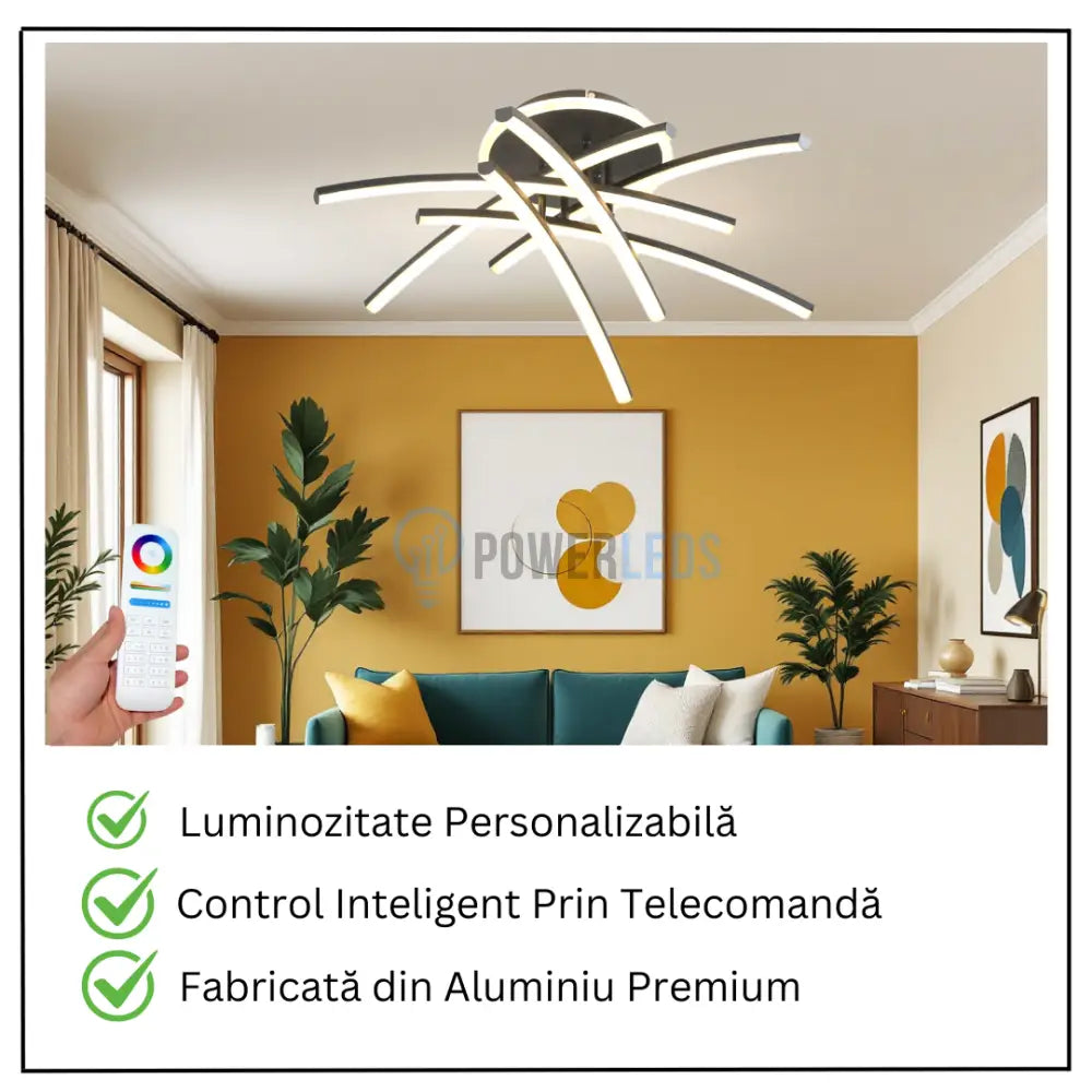 Lustra LED 4 Modern LINES Black Echivalent 400W Telecomanda 7023-6C NEAGRA / 69CM / MINIMALIST DESIGN Lighting Fixtures