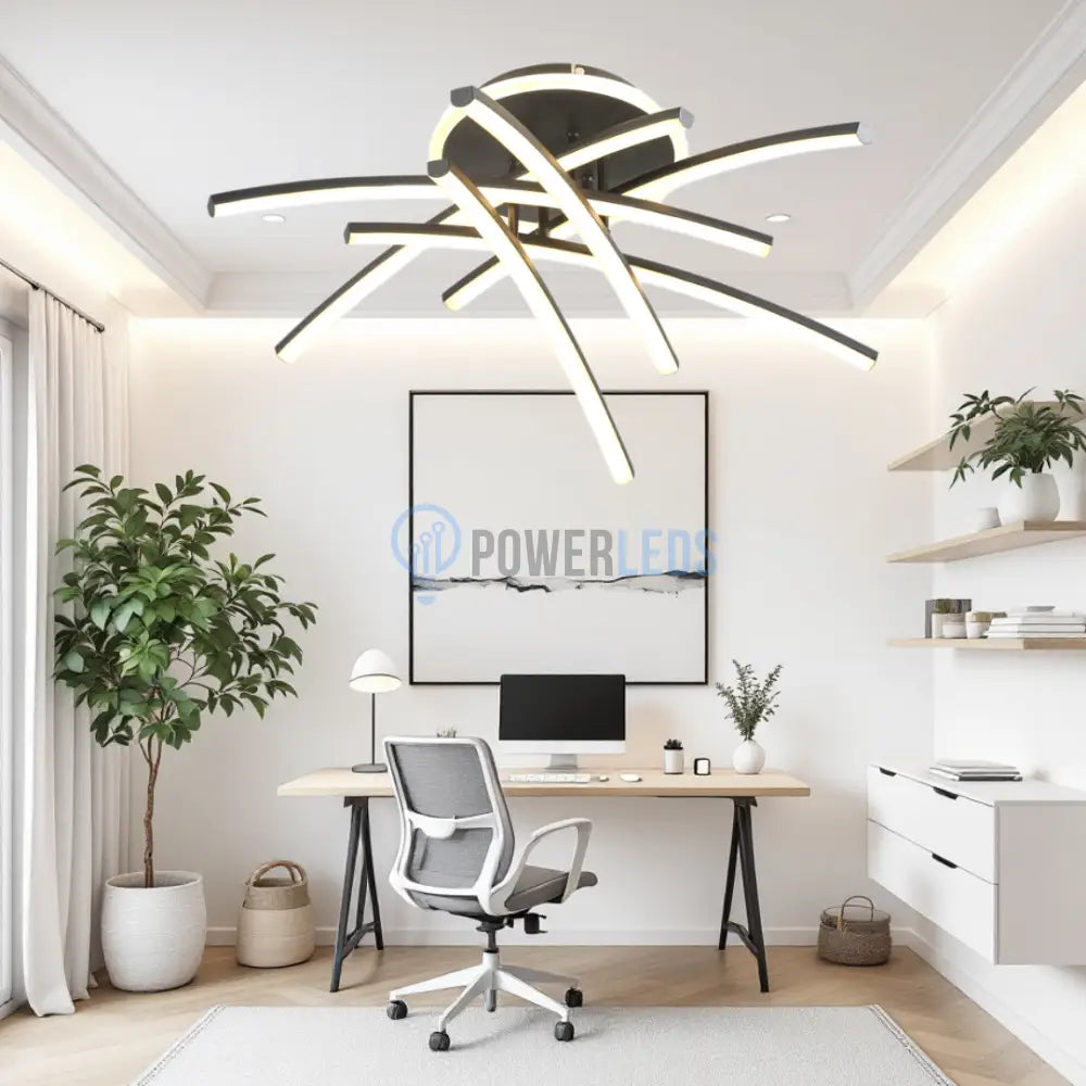 Lustra LED 4 Modern LINES Black Echivalent 400W Telecomanda 7023-6C NEAGRA / 69CM / MINIMALIST DESIGN Lighting Fixtures