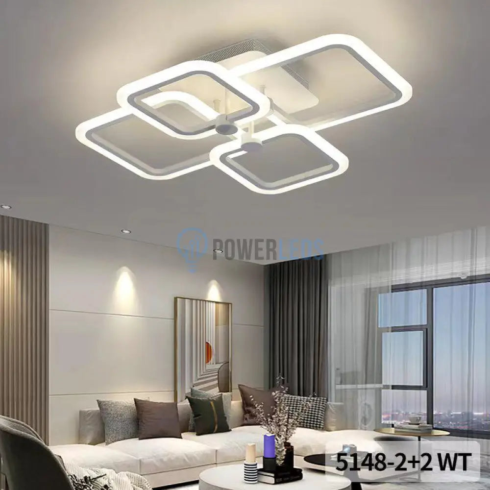 Lustra Led 120W 2 + 2 Square White Telecomanda Echivalent 500W Lighting Fixtures