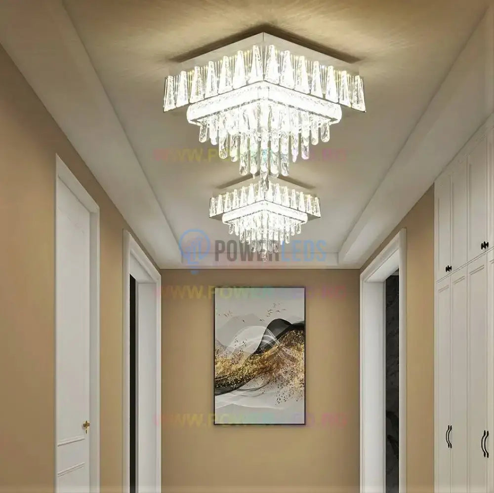 Lustra Led 120W Elegance Square Maxi Cristal Telecomanda Lighting Fixtures