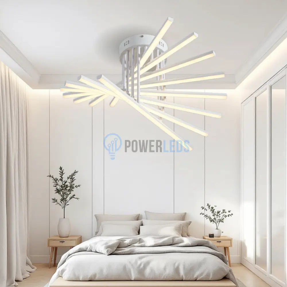 Lustra LED 8 Modern LINES White Echivalent 400W Telecomanda 7020-8C ALBA / 58CM / MINIMALIST DESIGN Lighting Fixtures