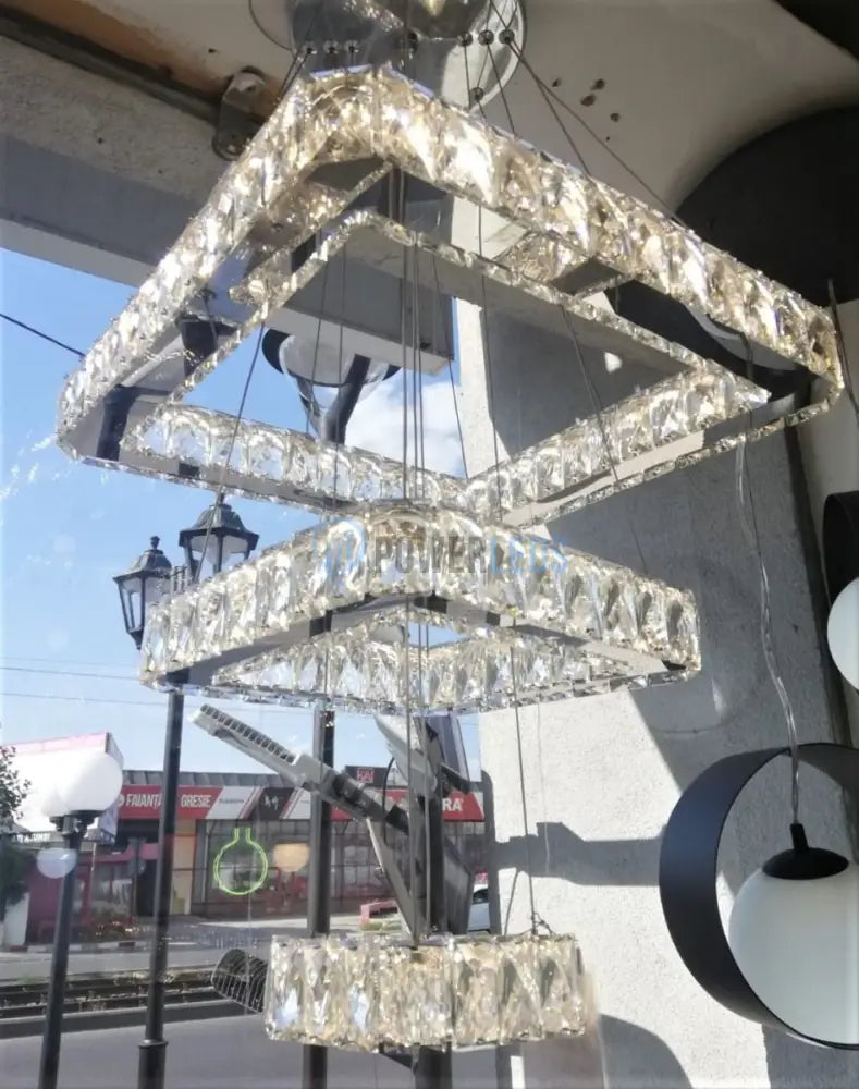 Lustra Led 140W Cristal 3 Segmente Patrate Telecomanda Chandeliers Crystal