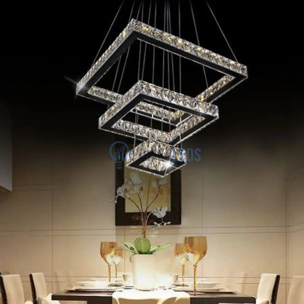 Lustra Led 140W Cristal 3 Segmente Patrate Telecomanda Chandeliers Crystal