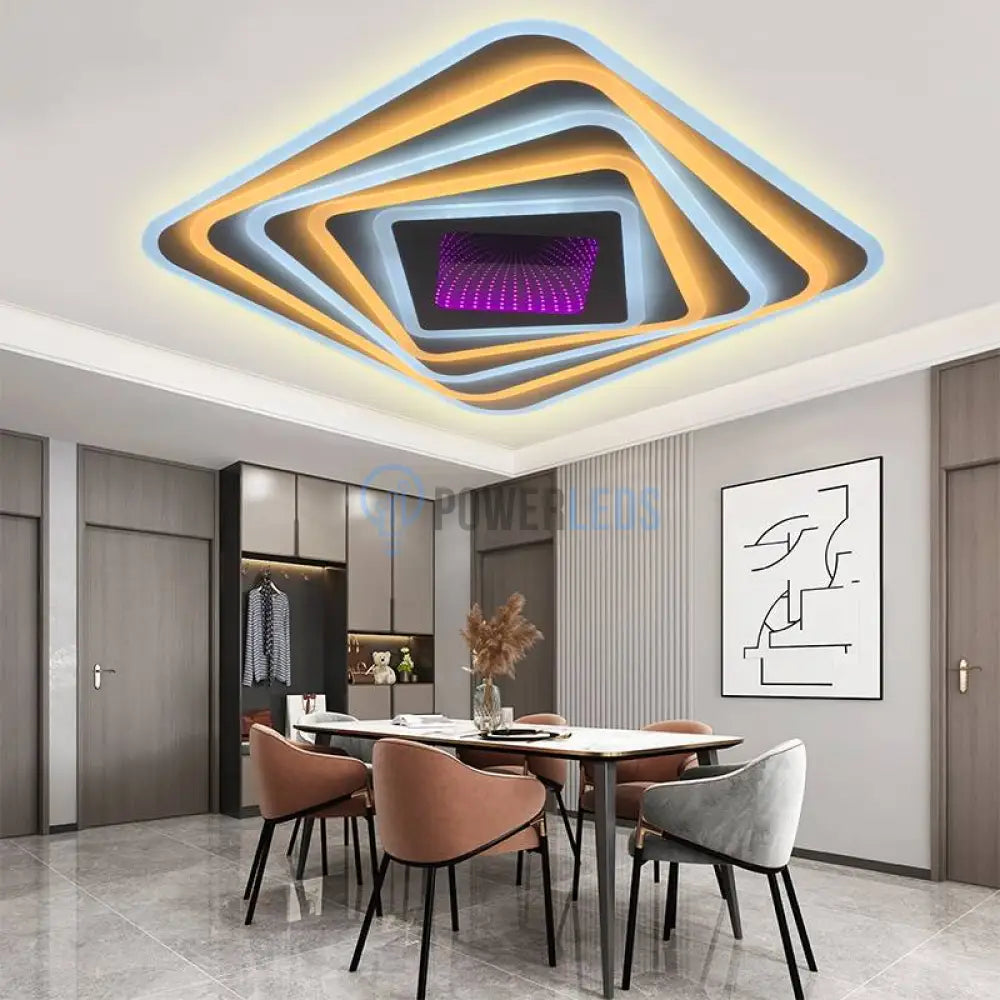 Lustra Led 174W Levels 3D Rgb Square Telecomanda Lighting Fixtures