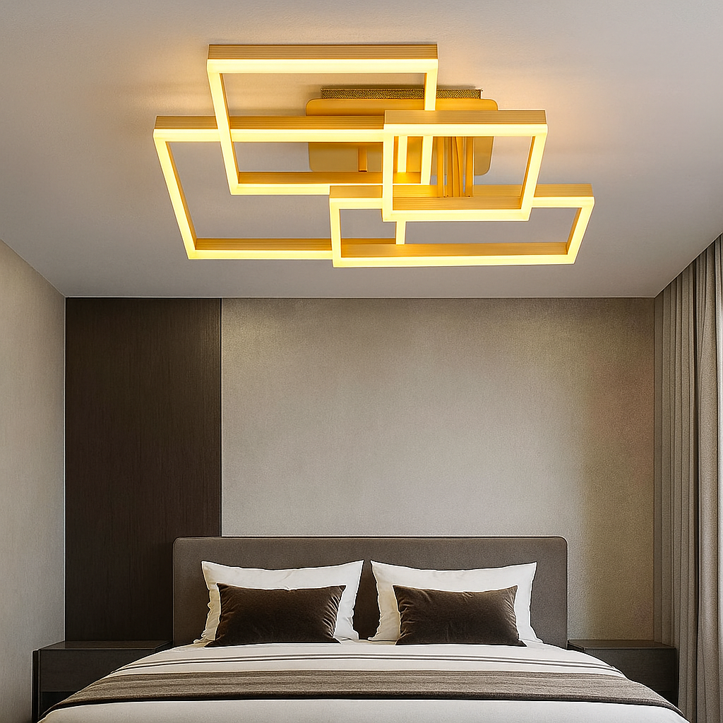 Lustra LED 184W Straight Angles Gold Telecomanda Echivalent 800W