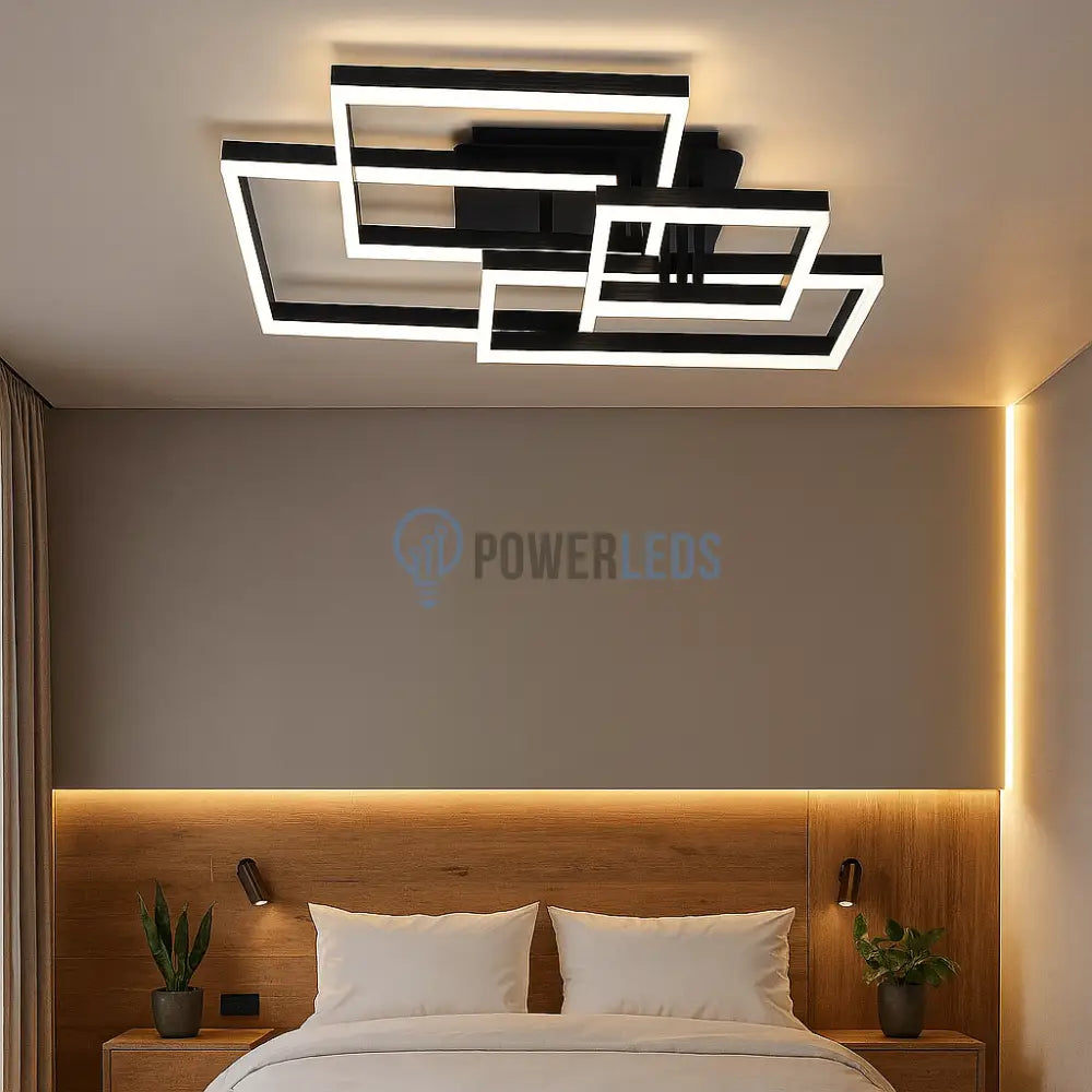 Lustra LED 184W Straight Angles Black Telecomanda Echivalent 800W powerleds.ro