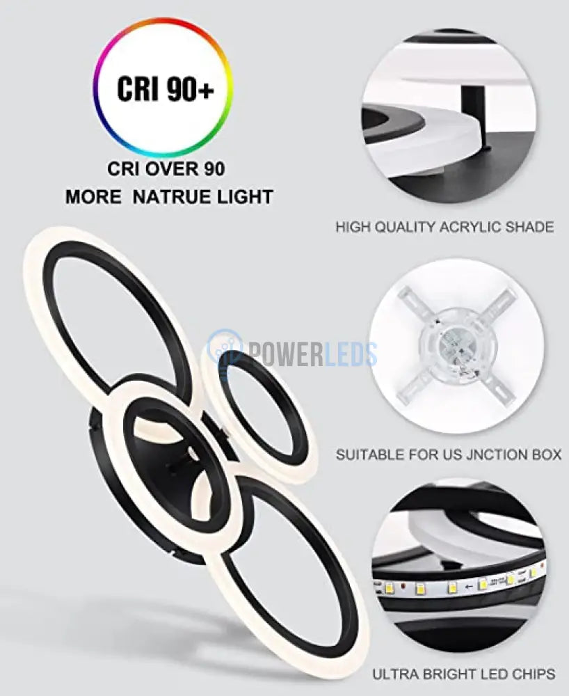Lustra Led 2 + 2 Circle Black Echivalent 400W Telecomanda Lighting Fixtures