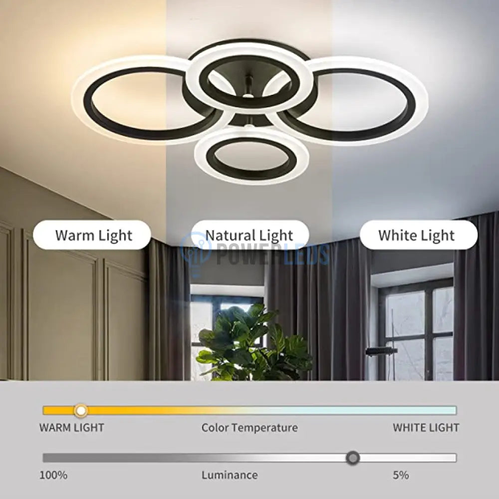 Lustra Led 2 + 2 Circle Black Echivalent 400W Telecomanda Lighting Fixtures