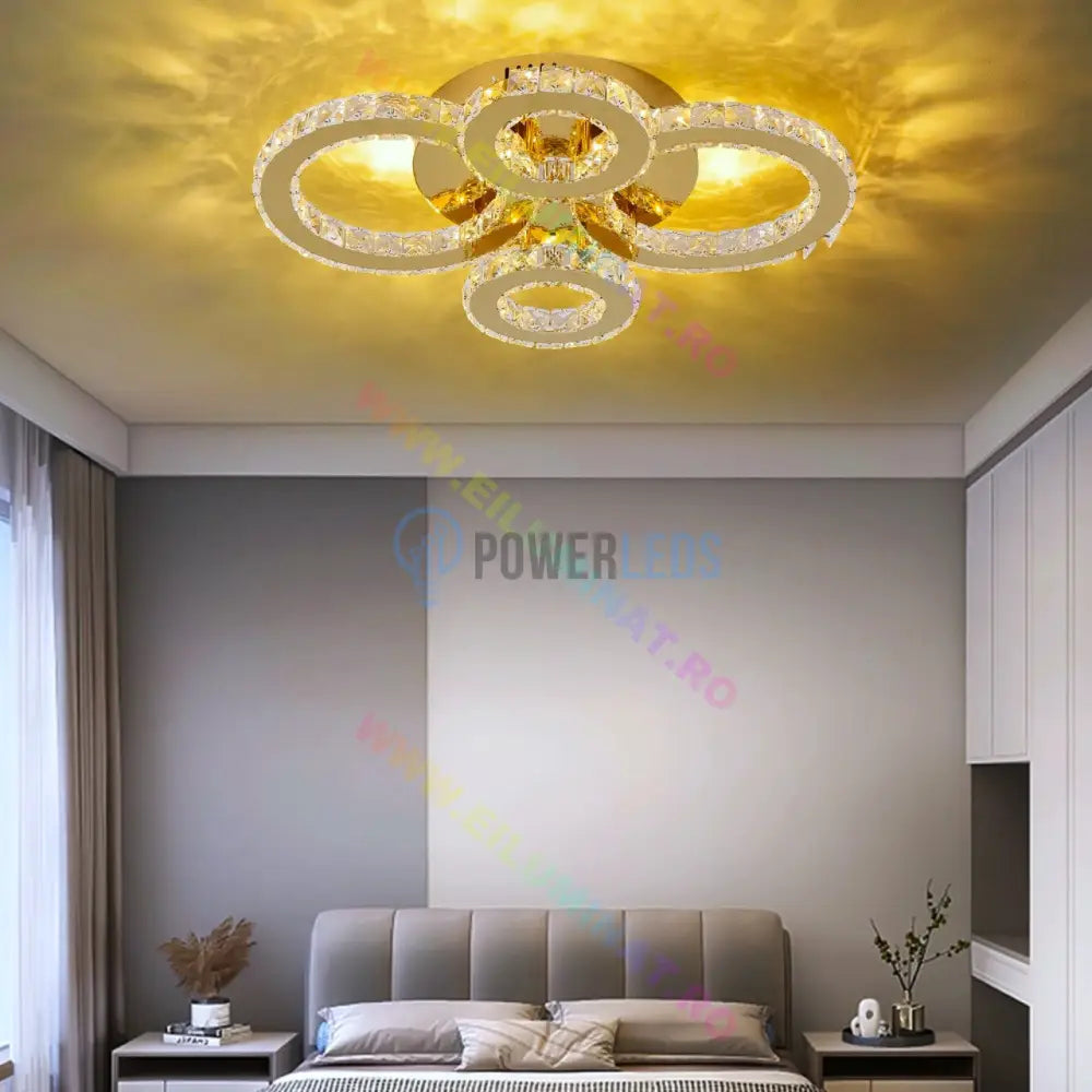 Lustra Led 2 + 2 Circle Gold Cristal Telecomanda Echivalent 400W Chandeliers Crystal