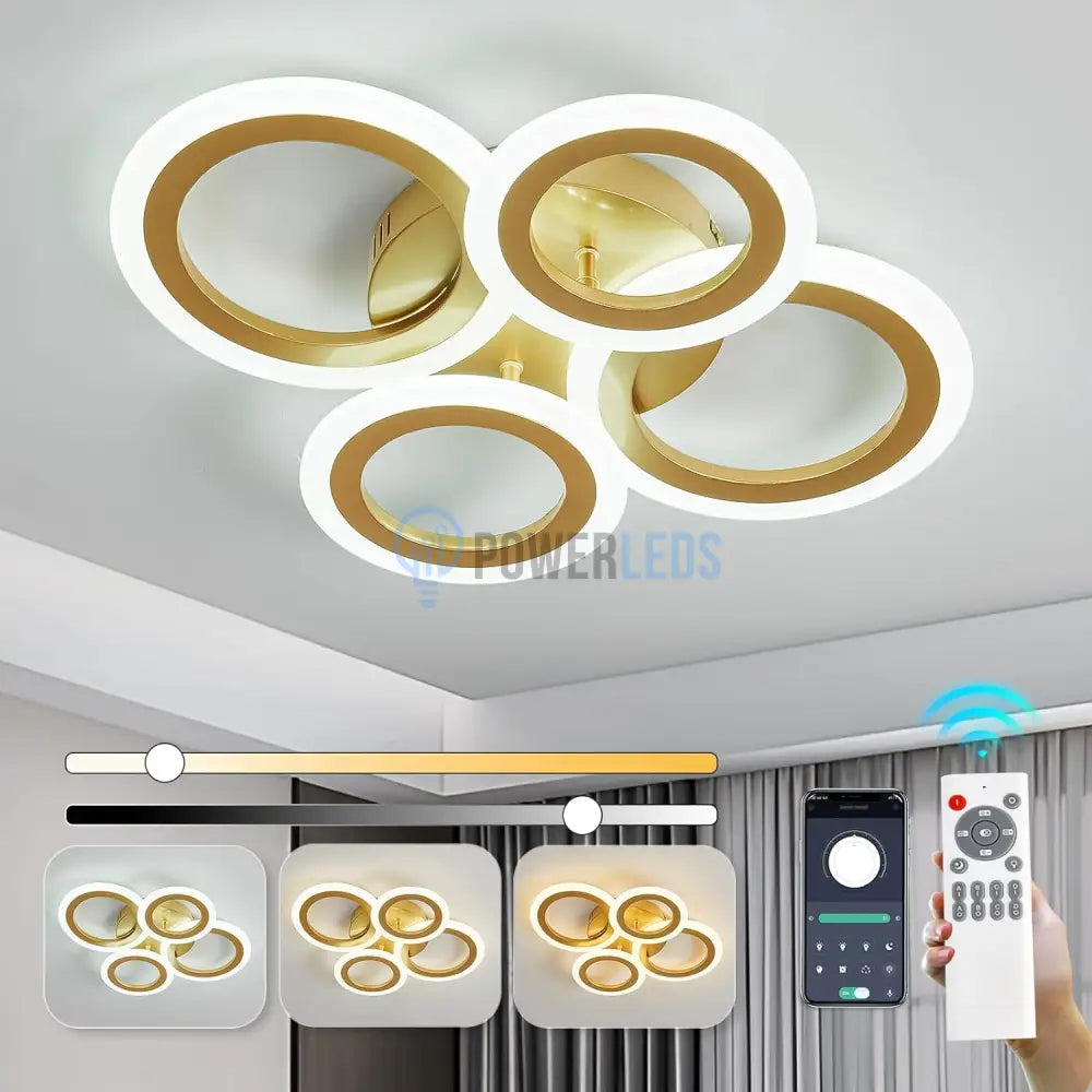Lustra Led 2 + 2 Circle Gold Luxury Telecomanda Echivalent 400W Lighting Fixtures