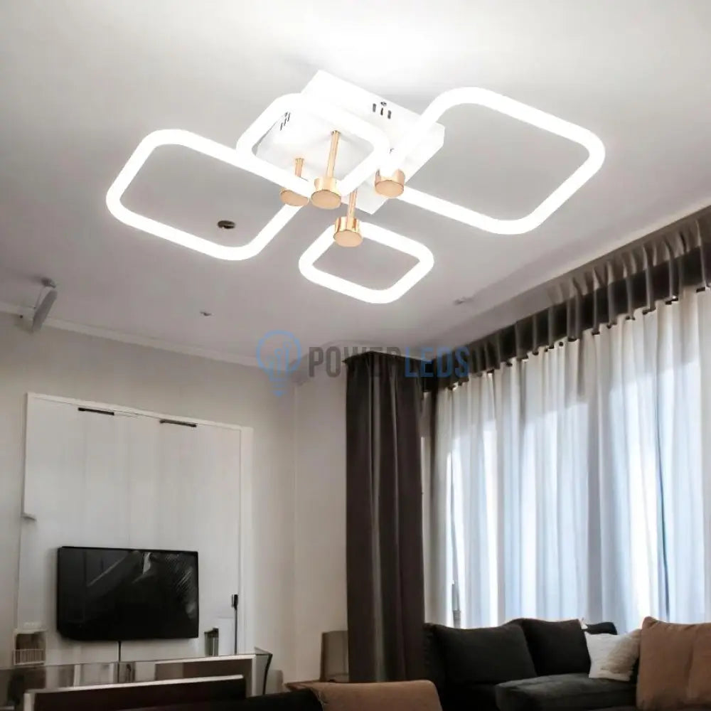 Lustra LED 2+2 DIAMOND Alb+Auriu Echivalent 400W Telecomanda powerleds.ro