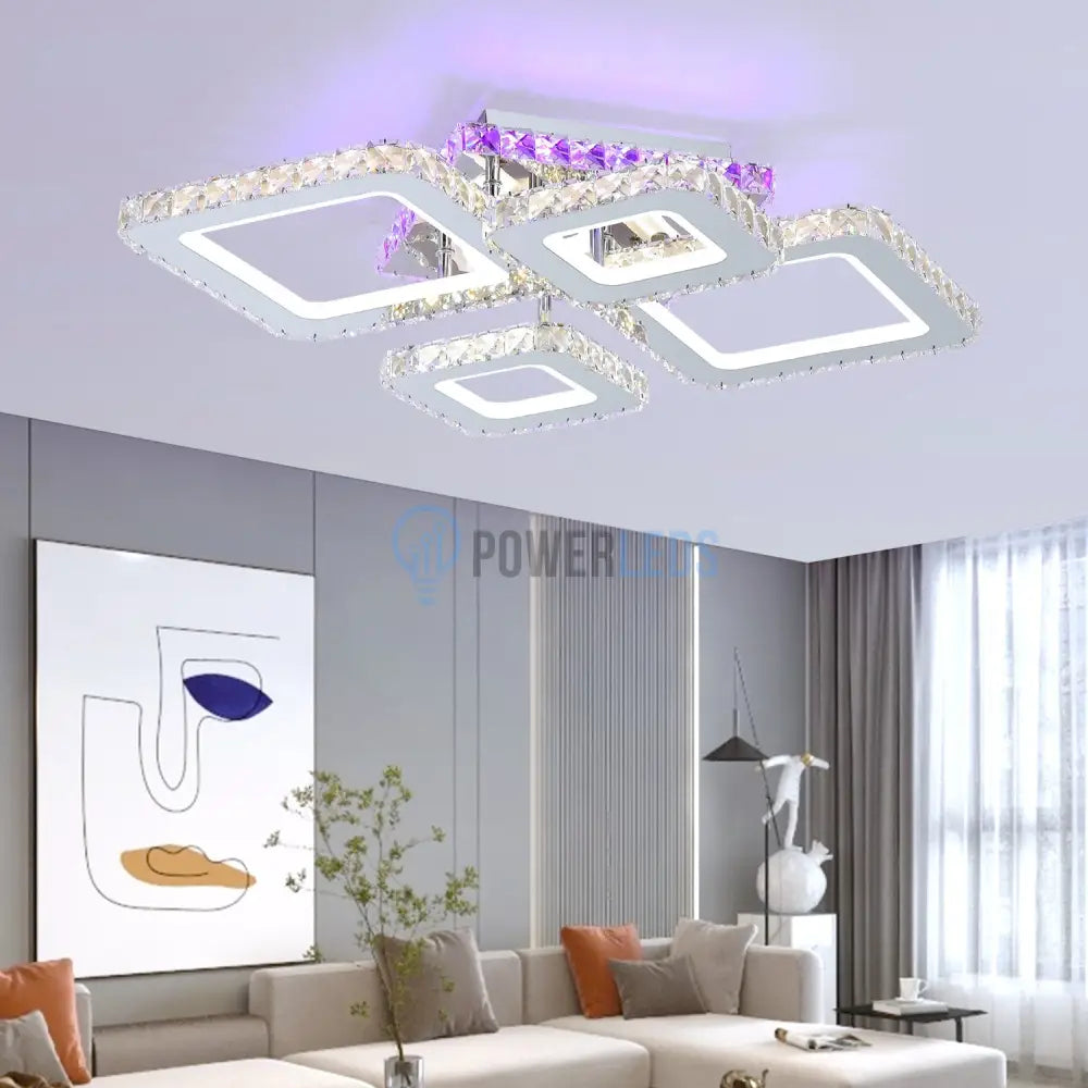 Lustra Led 2 + 2 Diamond Rgb Chrome Cristal Echivalent 400W Chrome / Cristal Lighting Fixtures