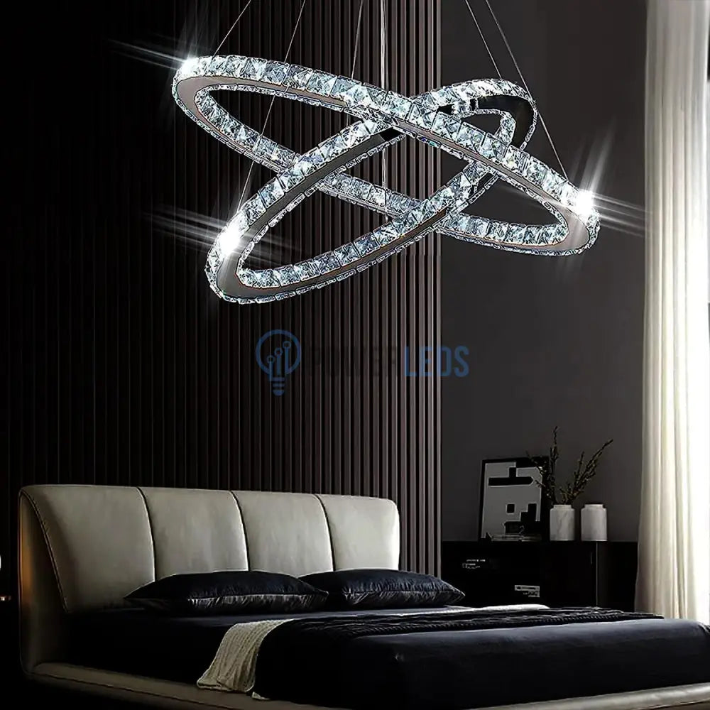 Lustra Led 96W Cristal Slim 2 Segmente Telecomanda Chandeliers Crystal