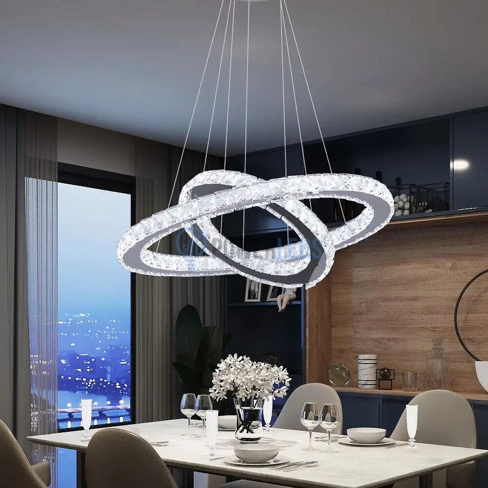 Lustra Led 96W Cristal Slim 2 Segmente Telecomanda Chandeliers Crystal