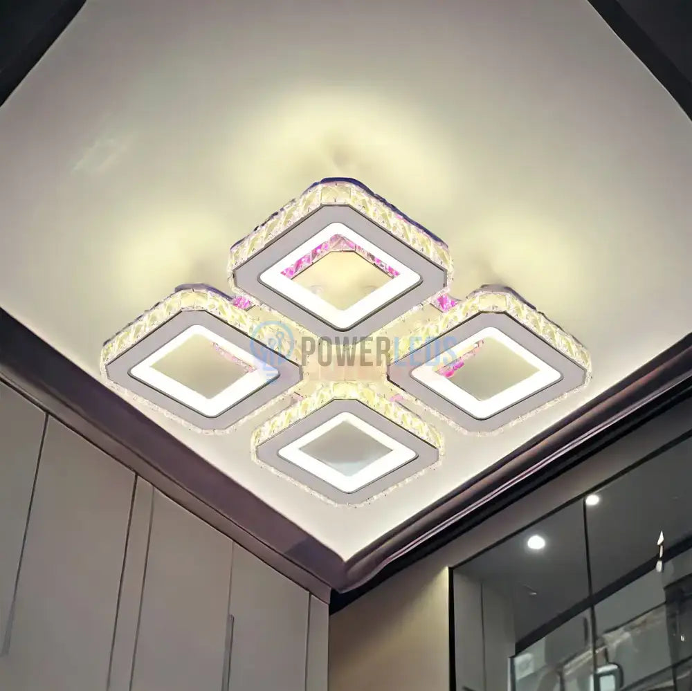 Lustra Led 2 + 2 Square Cristal Alba Rgb Echivalent 500W Lighting Fixtures