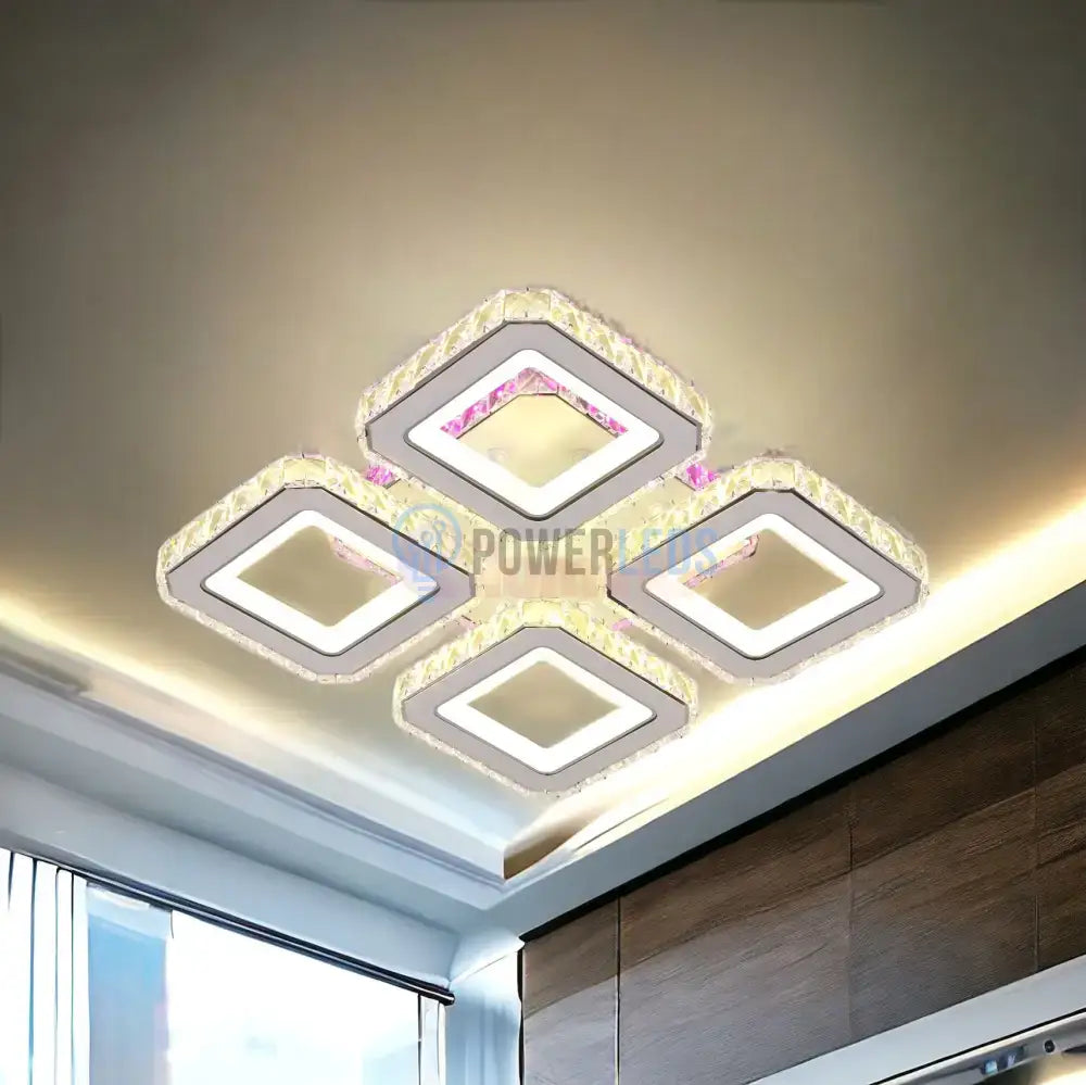 Lustra Led 2 + 2 Square Cristal Alba Rgb Echivalent 500W Lighting Fixtures