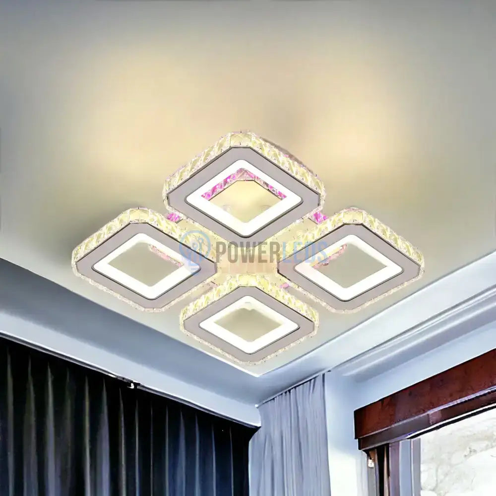 Lustra Led 2 + 2 Square Cristal Alba Rgb Echivalent 500W Lighting Fixtures