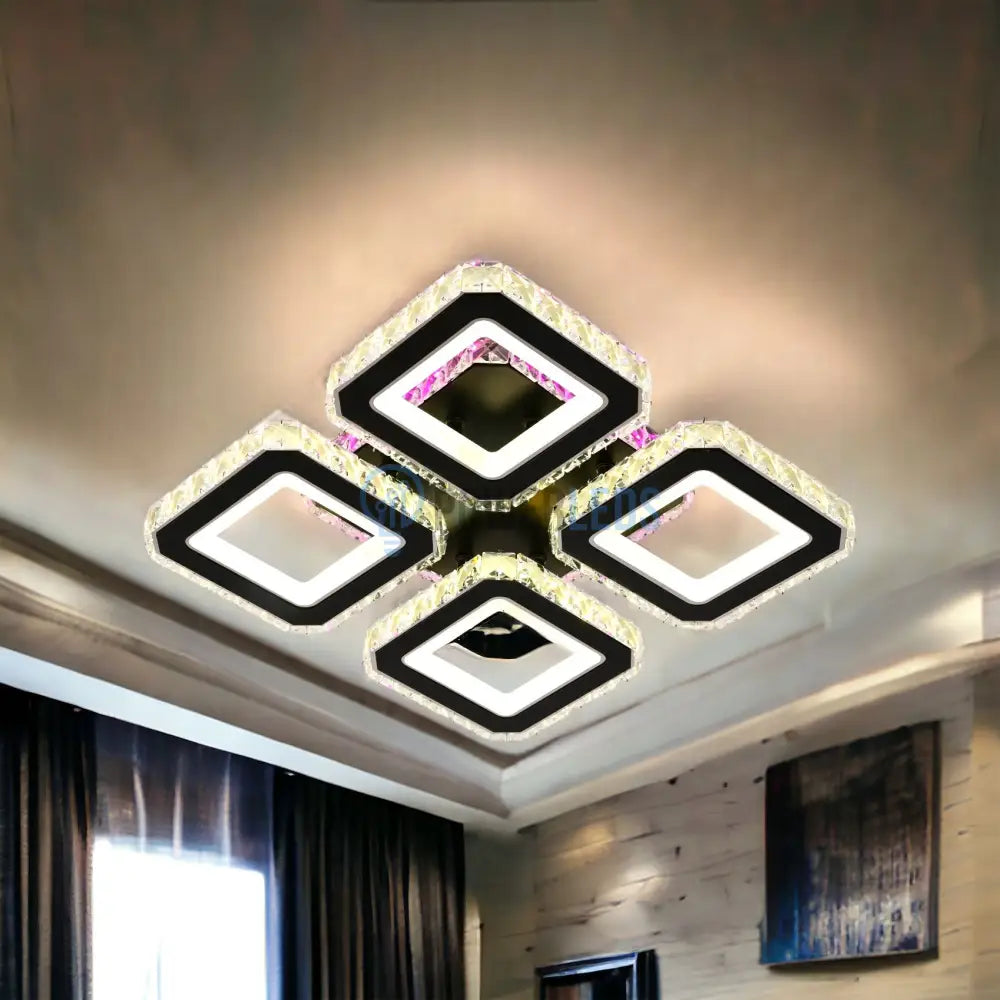 Lustra Led 2 + 2 Square Cristal Black Rgb Echivalent 500W Lighting Fixtures