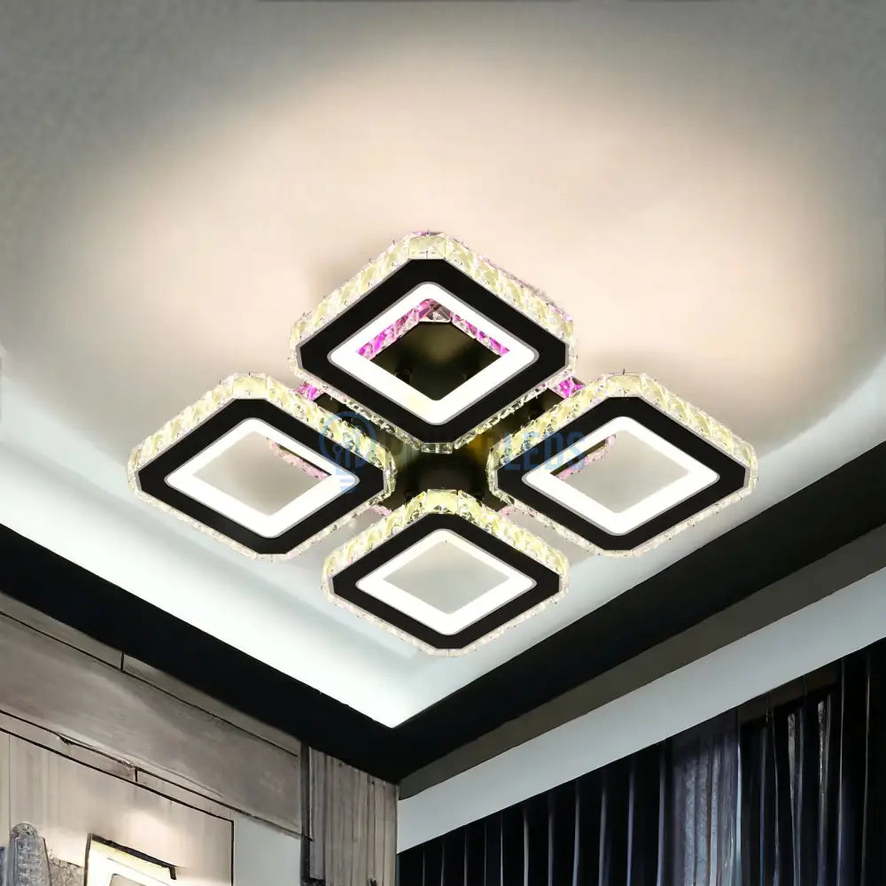 Lustra Led 2 + 2 Square Cristal Black Rgb Echivalent 500W Lighting Fixtures