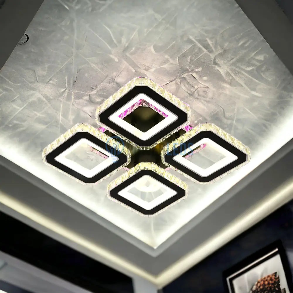 Lustra Led 2 + 2 Square Cristal Black Rgb Echivalent 500W Lighting Fixtures