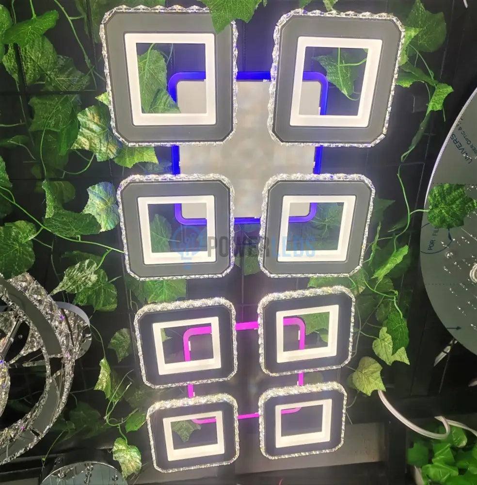 Lustra Led 2 + 2 Square Cristal Black Rgb Echivalent 500W Lighting Fixtures