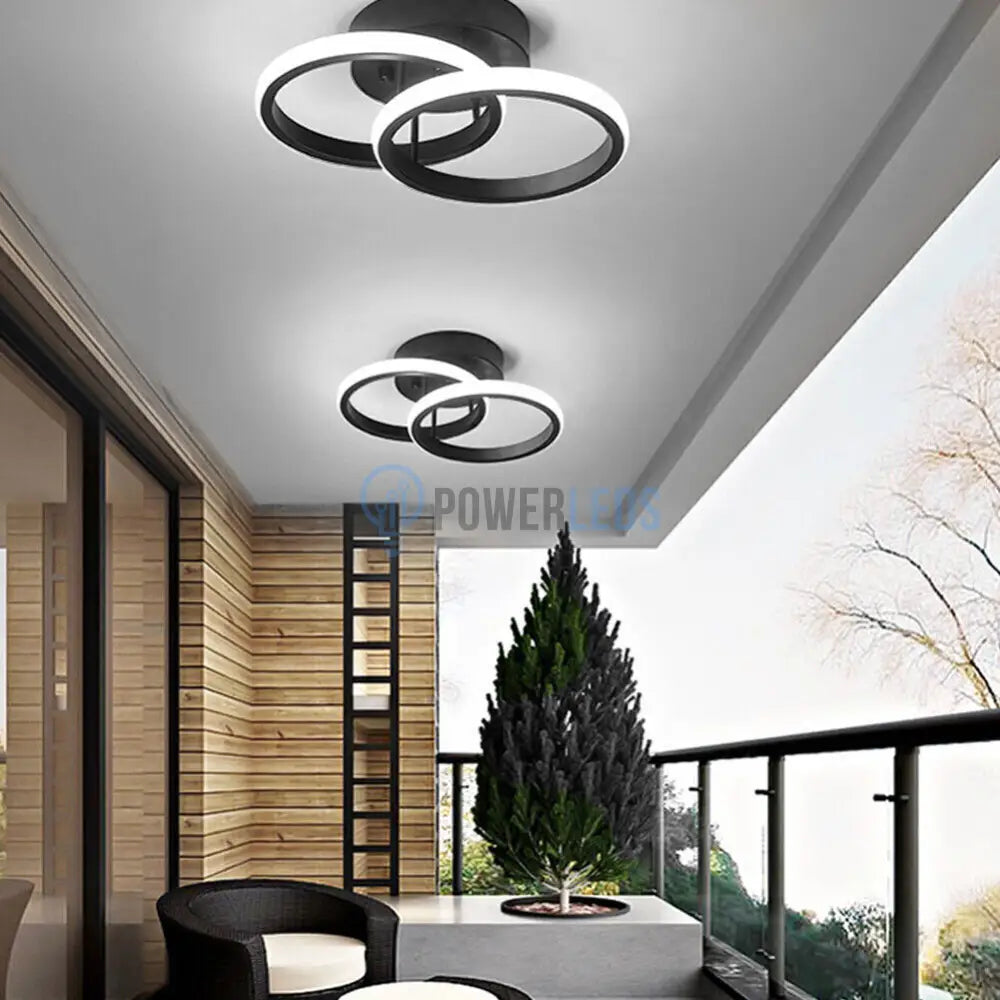 Lustra Led 28W Double Ring Negru Echivalent 150W Lighting Fixtures