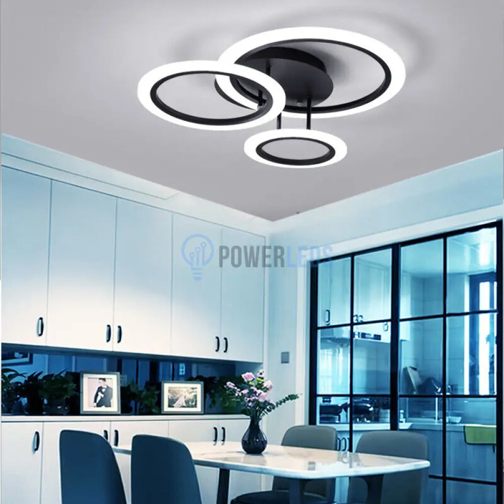 Lustra Led 3 Black Circle Echivalent 300W Telecomanda Lighting Fixtures