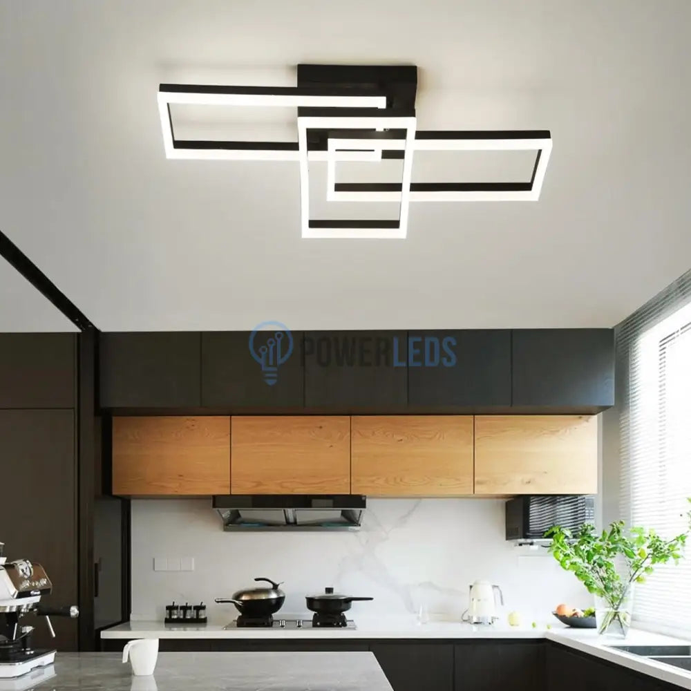 Lustra Led 3 Rectangular Shape Black Echivalent 300W Telecomanda Lighting Fixtures