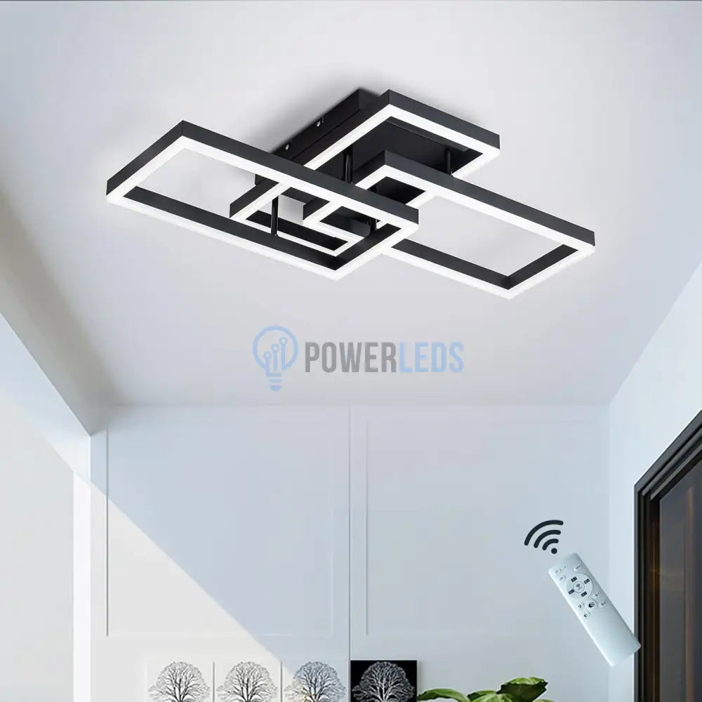 Lustra Led 3 Rectangular Shape Black Echivalent 300W Telecomanda Lighting Fixtures