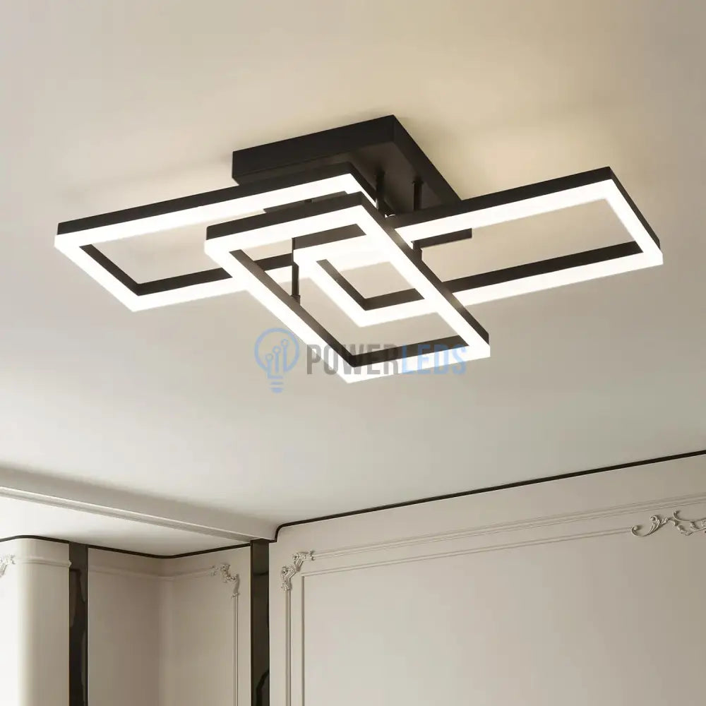 Lustra Led 3 Rectangular Shape Black Echivalent 300W Telecomanda Lighting Fixtures