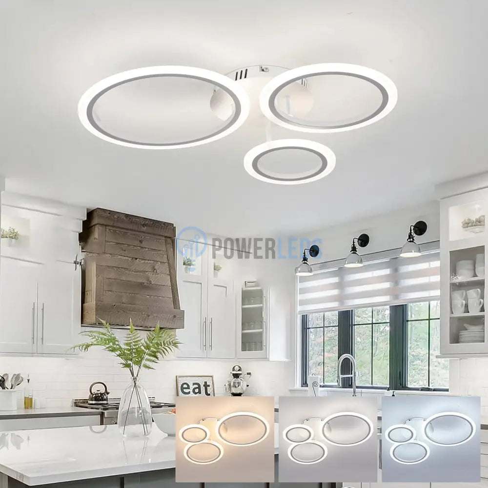 Lustra Led 3 White Circle Echivalent 300W Telecomanda Lighting Fixtures