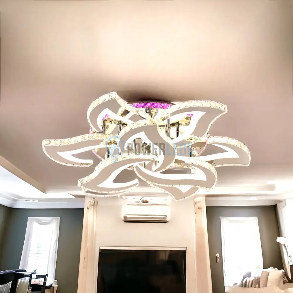 Lustra Led 300W Camelia Grande Cristal Alba Rgb Telecomanda Echivalent 1200W Chandeliers Crystal