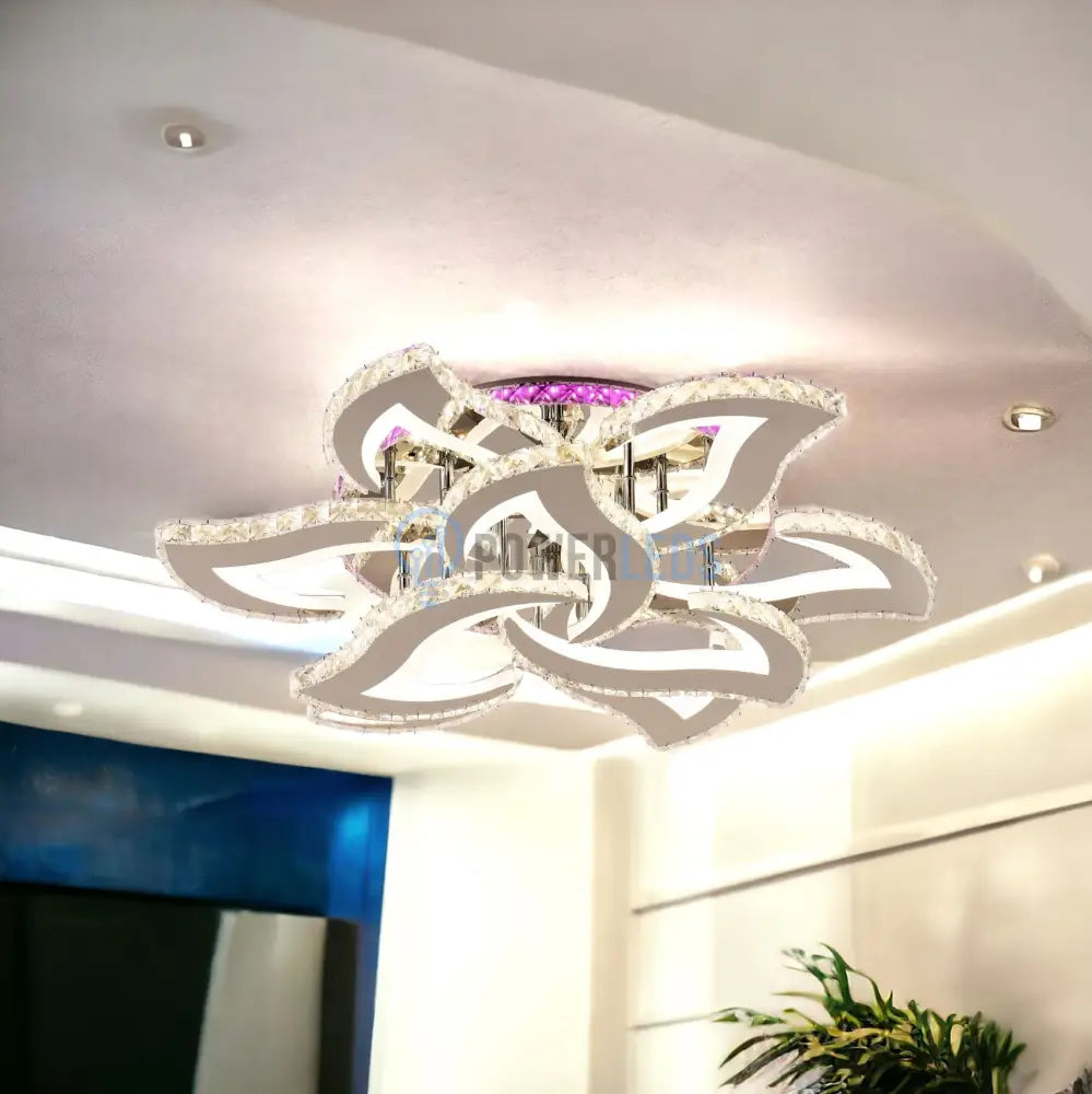 Lustra Led 300W Camelia Grande Cristal Alba Rgb Telecomanda Echivalent 1200W Chandeliers Crystal